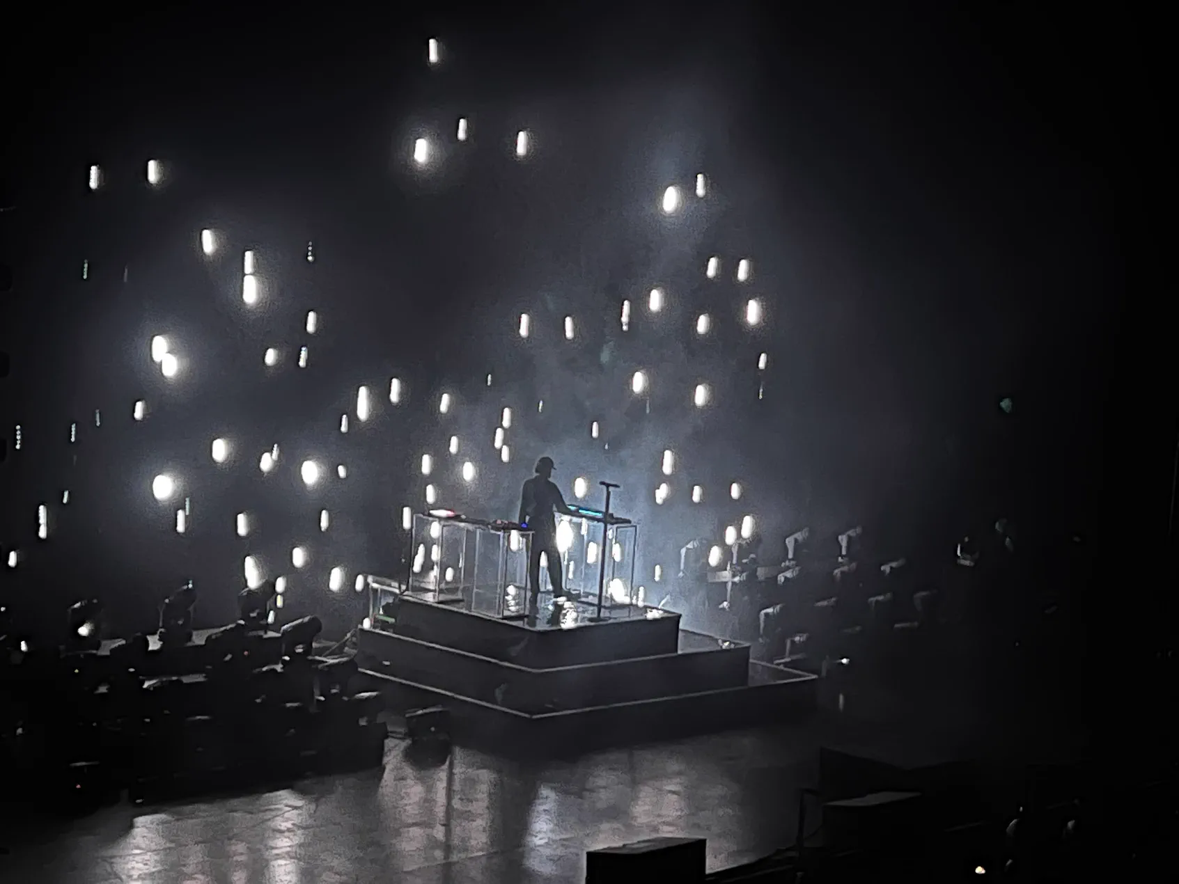 A set under hanging lights
